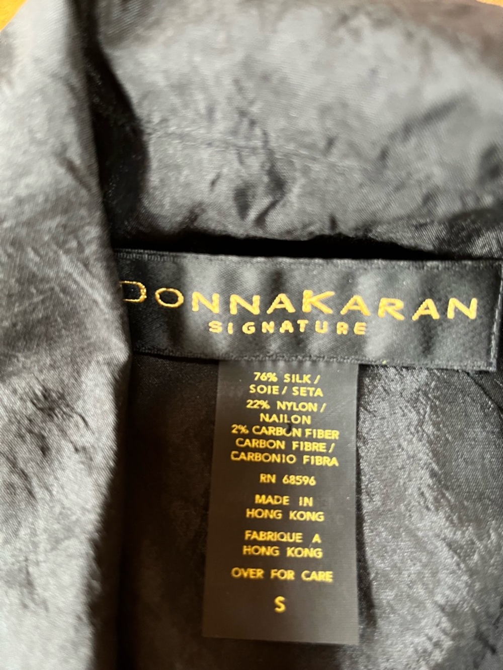 Donna Karan Signature Black Silk Shirt Jacket With Leather Tie Quiet Luxury - Picture 6 of 8